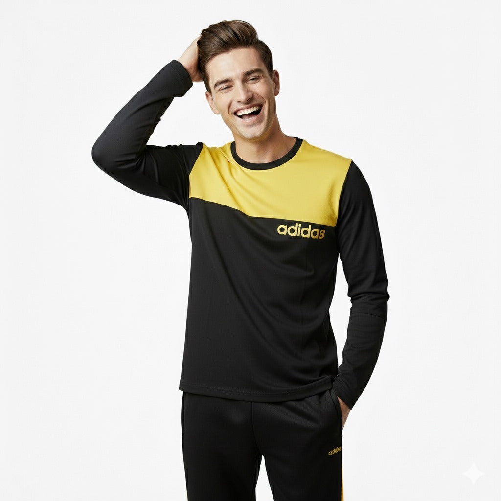 Adidas Black & Yellow Men's Tracksuit – Stylish Sportswear Set